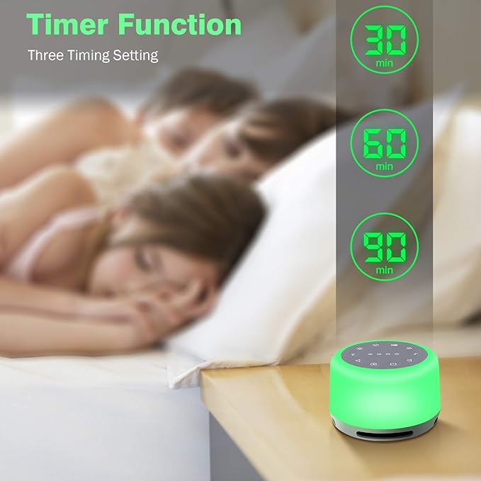 Sleep Sound Machine 24 Natural Soothing Sounds 7 Color Breathing Lights and Night Light with Timer Memory Feature Rechargeable Portable White Noise Machine for Baby Kids Adults - Bloomnest