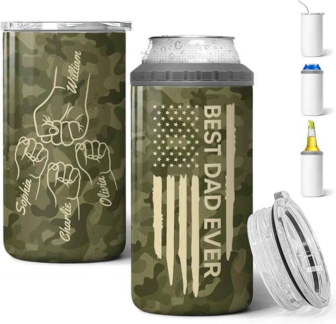 LASFOUR Best Dad Grandpa Ever Fist Bump Tumbler Outline Nation Flag Personalized Father‘s Day Custom Gift For Personalized Can Cooler Dad Tumbler, Birthday Gifts For Father From Kids, Husband Gifts - Bloomnest
