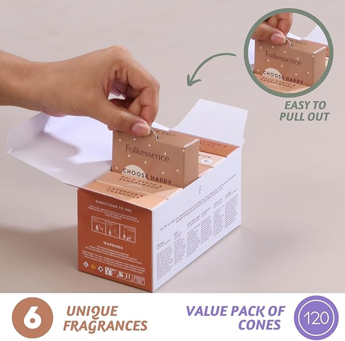 Folkulture Incense Cones Scented | Set of 6 (120 Cones) with Incense Cones Holder | Lavender Incense, Palo Santo, Sandalwood Inscents for Gifts for Her | Incense Cone Variety Pack