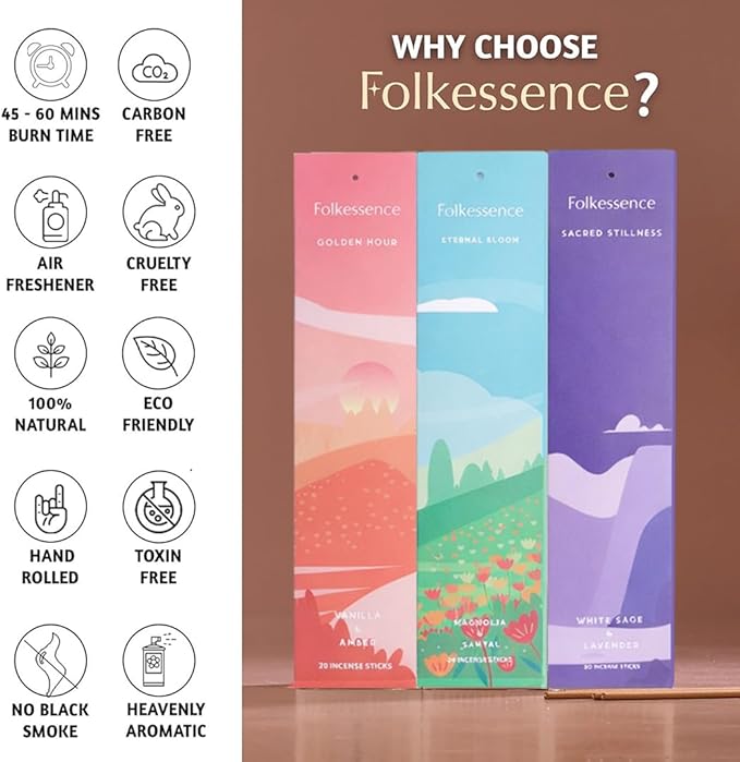 Folkulture Incense Sticks (120 Sticks) with Holder | Set of 6 Premium Insense for Aromatherapy, Yoga Gifts | No Charcoal, Non Toxic, 45 Mins Vanilla, Lavender Insence-Sticks FOLKULTURE