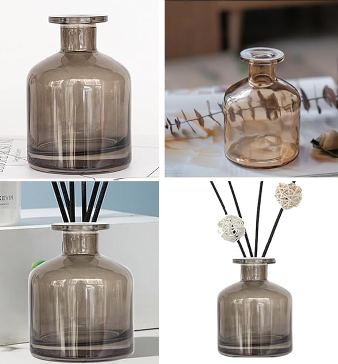 150ML/5OZ Empty Refillable Glass Diffuser Bottles Aromatherapy Jar Essential Oil Perfume Container Fragrance Accessories DIY Crafts Decor for Home and Office(Amber)