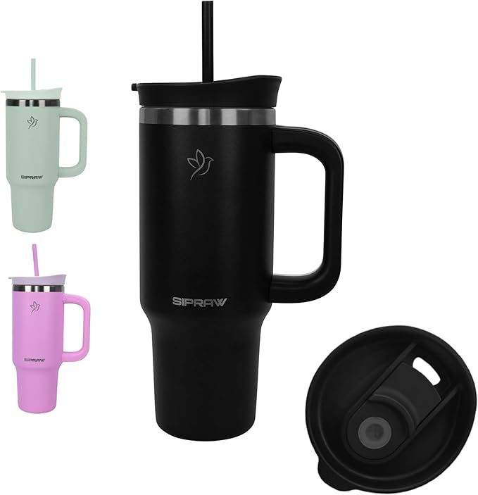 Tumbler with Handle, Insulated Tumbler with Lid and Straw, Stainless Steel Travel Coffee Mug, Cup Holder Friendly, Perfect for Camping, Travelling & Gifting, 30oz, Black - Bloomnest