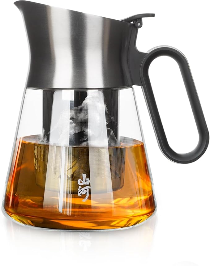 ZENS Design Glass Teapot with Infuser, 23 oz Small Loose Leaf Tea Steeper Pot with Stainless Steel Spout for Hot Tea Steeper, Oval Handle Clear Tea Pot with infusers for Loose Tea Lovers Gifts - Bloomnest