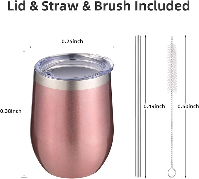 12 oz Insulated Wine Tumbler with Lid and Straw,Stainless Steel Stemless Wine Tumbler Glasses 16 Packs Double Wall Vacuum Wine Cups Tumbler Bulk for Champaign,Beer,Cocktail,Office,16 Colors - Bloomnest