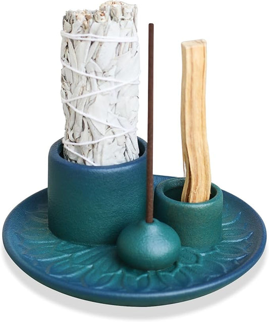 Palo Santo Sticks Holder, Multi-Purpose Handmade Ceramic Incense Burner for Palo Santo Incense Sticks, Sage Holder for Burning, Ash Catcher Tray for Meditation Yoga Room (Blue) ToolSentryX