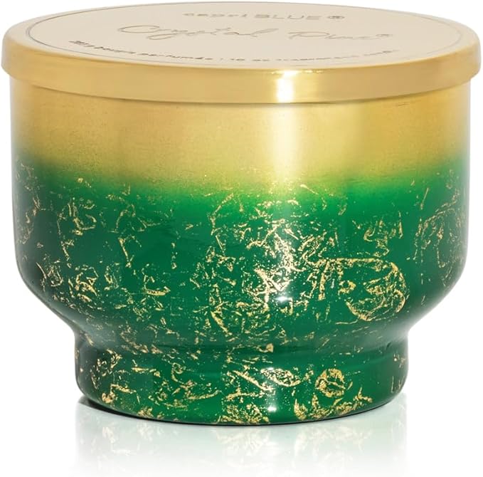 Capri Blue Crystal Pine Scented - Glimmer Inverted Jar Candles - Soy Candles - Holiday Candle with Emerald Green & Gold Ombre Glass Candle Holder (10 oz) - Bloomnest