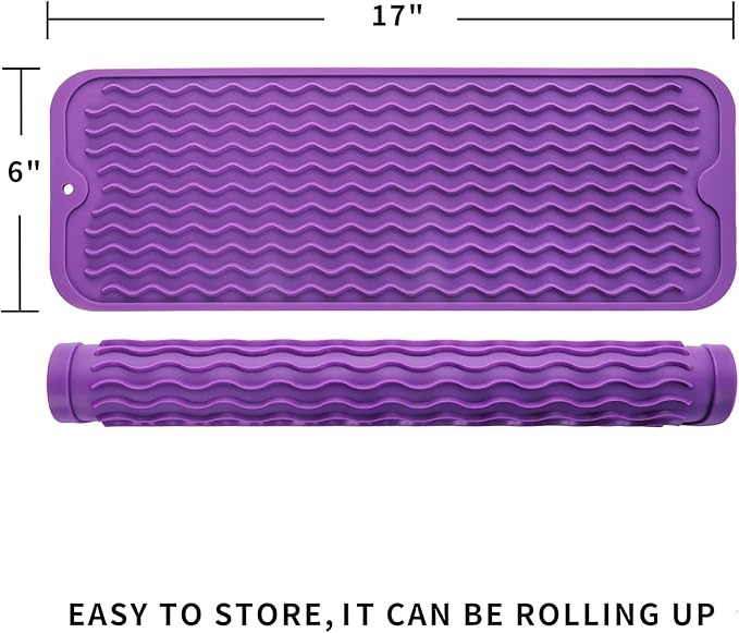 Silicone Dish Drying Mat for Multiple Usage,Easy clean,Eco-friendly,Heat-resistant Silicone Mat for Kitchen Counter,Sink,Bar,Bottle,or Cup Purple M 17 inches x 6 inches - Bloomnest