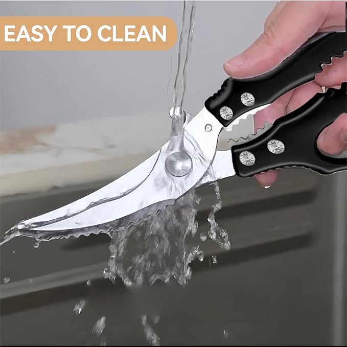 Kitchen Scissors Stainless Steel Shear, Safety Lock, Sharp Heavy Duty Poultry Shears for Food, Chicken Bones, Turkey, Dishwasher Safe, 9.33 Inch, Black - Bloomnest