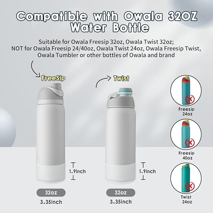 2PCS Silicone Water Bottle Boot, Compatible with Owala 24oz 32oz 40oz, Protective Anti-Scratch & Anti-Dent No Noise Sleeve Cover for FreeSip/Twist/Flip Water Bottles (Transparent, 32oz) BKBY