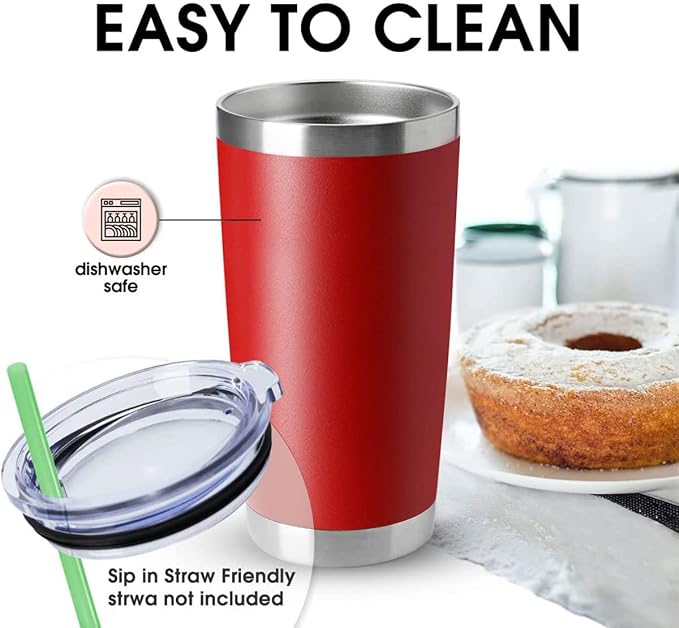 HASLE OUTFITTERS 20oz Tumblers Stainless Steel Mugs with Lid Double Wall Vacuum Insulated Coffee Cups for Cold & Hot Drinks (20oz-Red, 4 Pack)