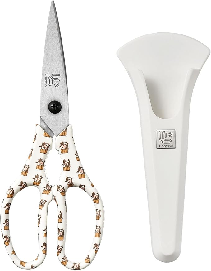 Linoroso Kitchen Scissors Heavy Duty Kitchen Shears with Magnetic Holder Made with Japanese Steel 4034, Multipurpose Ultra Sharp Cooking Scissors for Meat/Vegetables/BBQ/Herbs/Pizza (Graphic,Cow) - Bloomnest