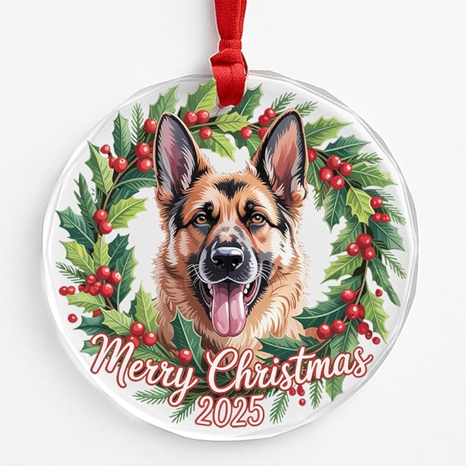 German Shepherd Dog Glass Ornament – Handcrafted Hanging Decoration, Elegant Keepsake with Unique German Shepherd Dog Design, for Home, Holiday Tree, or Special Occasion - Bloomnest