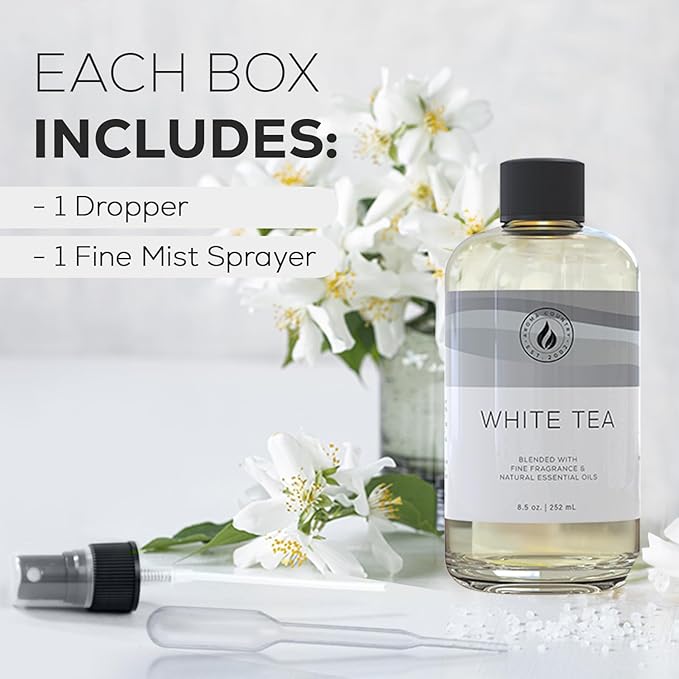Aroma Country White Tea Diffuser Oil - Luxury Essential Oils for Diffuser Refill & Air Freshener Room Spray, Long-Lasting, Natural Home Fragrance and Hotel Scent for Diffusers & Machines (8.5 Fl Oz) AromaCountry