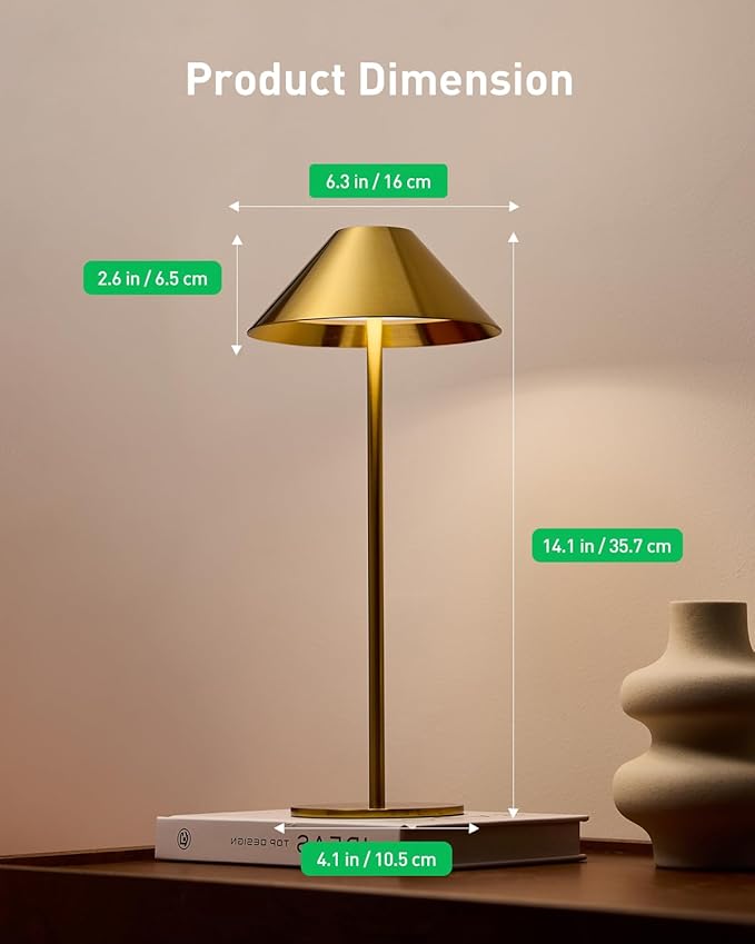 Bojim Gold Cordless Lamp Set of 2, Rechargeable Touch Table Lamps with 3 Color Dimming, Portable Wireless Lamps for Reading/Home Decor - Bloomnest