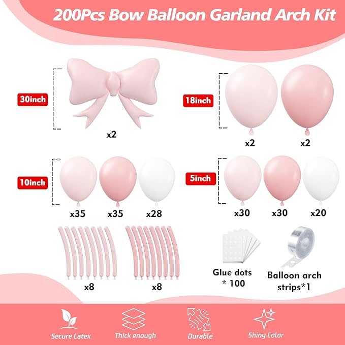 Pink Bow Balloon Garland Arch Kit - Coquette Birthday Decorations Coquette Bow Pink and White Balloon Arch Kit Different Size for Bridal Girls Birthday Baby Shower Valentine's Day Decorations - Bloomnest