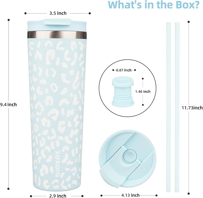 BJPKPK 30oz Tumbler With lid And Straw Stainless Steel Travel Coffee Mug Insulated Tumblers Cups,Light Blue Leopard - Bloomnest