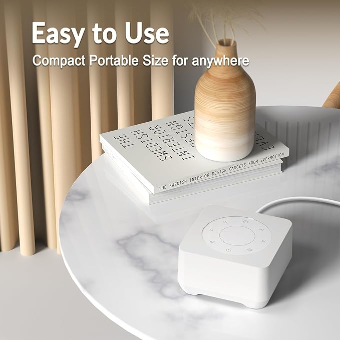 White Noise Sound Machine for Sleep 20 Soothing Sounds Noise Machine for 30 Level Volume 5 Timer Setting Favorite Setting Memory Function Touch Control Compact Portable for Adult/Baby (White) - Bloomnest