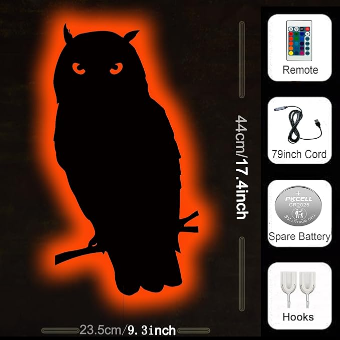 Owl Lamp Night Light Owl Decor Statue for Home Bedroom Gifts 16 Colors Changing Dimmable Indoor Outdoor Yard Wall Light - Bloomnest