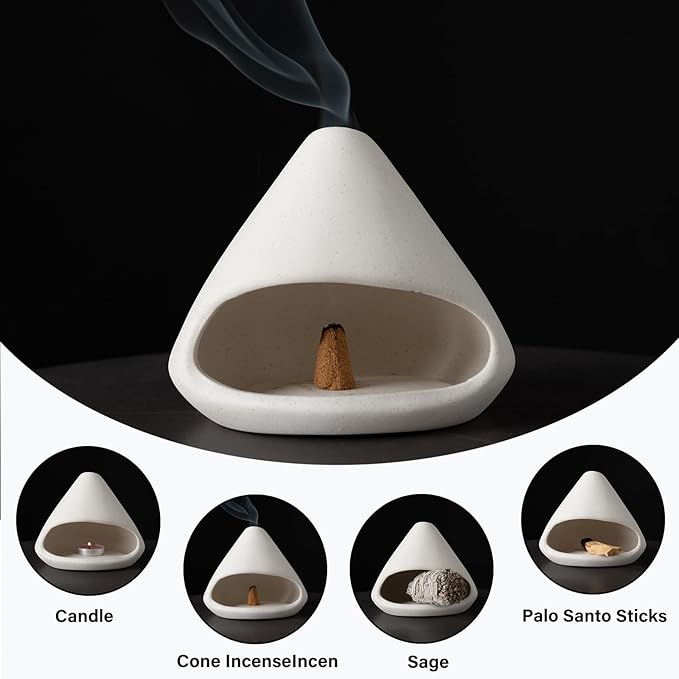 Palo Santo Burner- Mini Zongzi ceramics chiminea for sage/sticks/sone, ceramics Incense Holder with ash catcher, aromatic meditation gifts for women anxiety relief, ceramic copalera home decor MOUGIGI