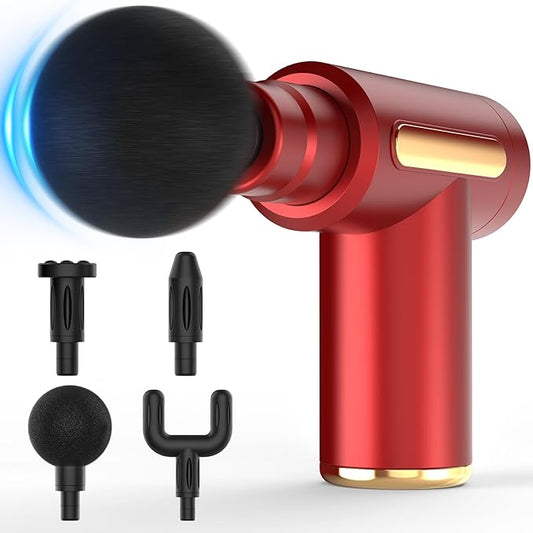 Massage Gun, Small Travel Tool, Massage Gun Deep Tissue,Percussion Handheld Portable Muscle Massager Tool for Full Body Pain Relief, Ideal Gifts for Men, Women(Red) - Bloomnest
