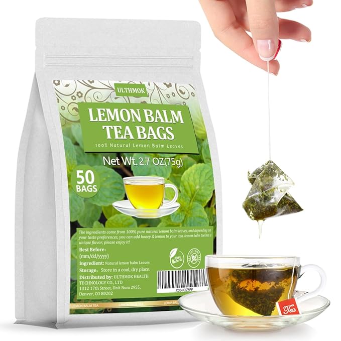 Premium Lemon Balm Leaf Tea, 50 Bags. Made with 100% Natural Lemon Balm Leaves, No Additive & Caffeine Free, Promotes Relaxation & Support Digestion. - Bloomnest