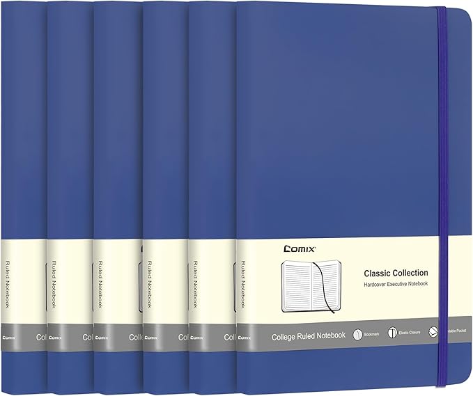 Comix 6 Pack Lined Journal Notebooks for Work, 240 Pages, 5.5"x8.3", Navy Blue, Hardcover, A5 Medium College Ruled, Journaling Notebooks for Notes-taking, Fits for Office School Home - Bloomnest