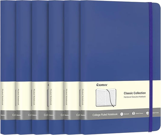 Comix 6 Pack Lined Journal Notebooks for Work, 240 Pages, 5.5"x8.3", Navy Blue, Hardcover, A5 Medium College Ruled, Journaling Notebooks for Notes-taking, Fits for Office School Home - Bloomnest