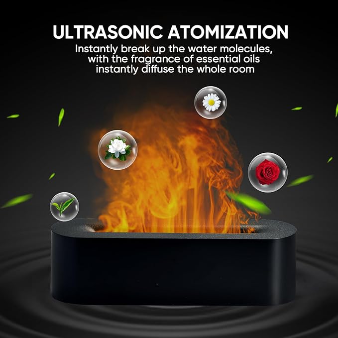 Essential Oil Diffuser, Fireplace Flame Fire Oil Diffuser, 150ml Ultrasonic Cool Mist Aromatherapy Humidifier, Scent Aroma Diffuser with 7 Colors Light, Timer & Auto-Off for Home, Room (Black) - Bloomnest