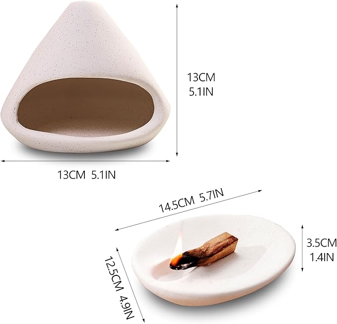 Set of 2 Palo Santo Holder Ceramic Sage Incense Burner Ash Catcher Meditation, Zen, Yoga Decor for Christmas Housewarming(White)