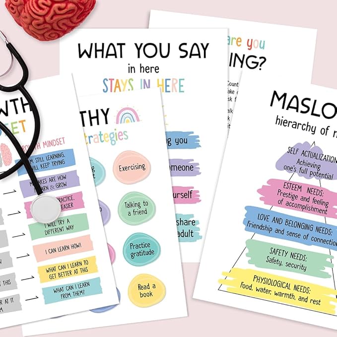 Qaxrocyn 12 Pcs Mental Health & Emotional Regulation Poster for Anxiety Relief & Self Care, 10 * 14″ Colorful Psychological Wellness Wall Art Decor for Office Classroom Home Counseling (Style B) - Bloomnest