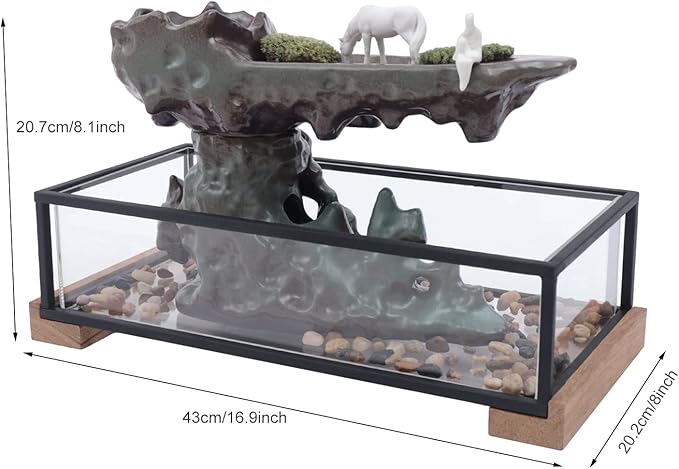 Desktop Rockery Waterfall Fountain with Rockery & Fish Tank, Indoor Water Fountain Tabletop Waterfall Decoration for Gift Home Decor Office Bedroom, 16.9" L*8" W*8.1" H - Bloomnest
