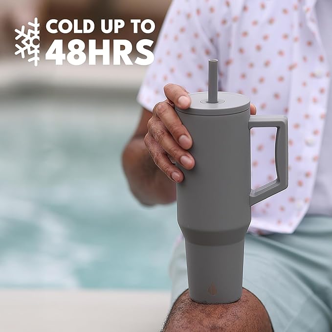 Elemental 40 oz Tumbler with Handle and Straw - Spill Proof Insulated Stainless Steel Commuter for Hot and Cold Beverages - Travel Coffee Mug with 2 Straws & Spill Proof Lid - 40oz - Graphite - Bloomnest