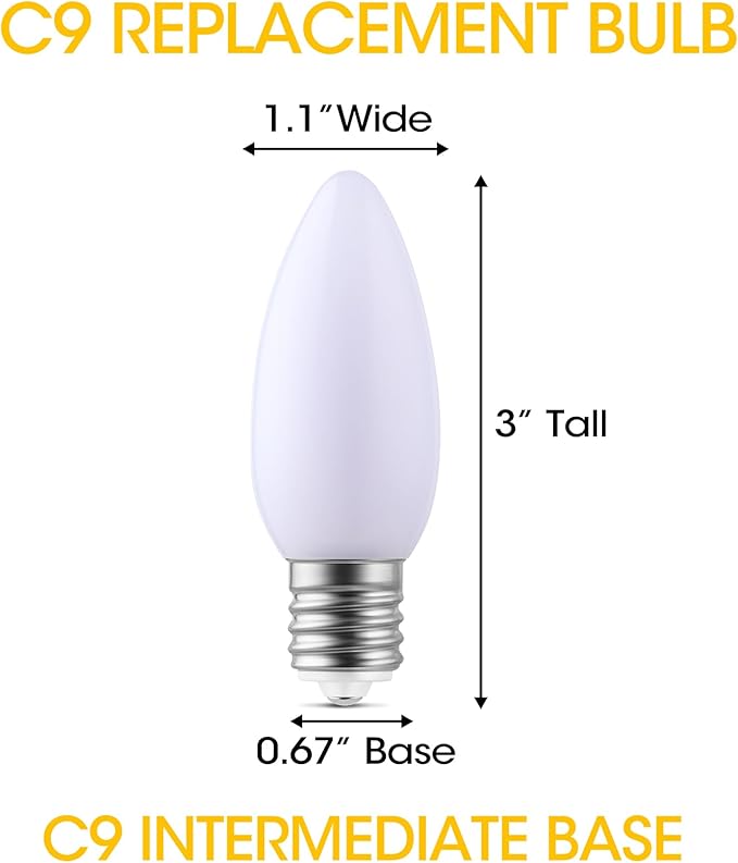 25-Pack Ceramic C9 LED Christmas Light Bulbs, Warm White LED Light Bulbs Holiday Decoration, Warm Christmas Decor for Indoor & Outdoor Use, E17/C9 Intermediate Base (Warm White Smooth) - Bloomnest