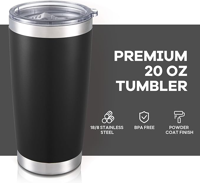 20 oz Tumbler with Lid Stainless Steel Insulated Tumblers Bulk Double Wall Vacuum Cups Powder Coated Travel Mug Keep Drinks Cold and Hot, Black, 4 Pack - Bloomnest