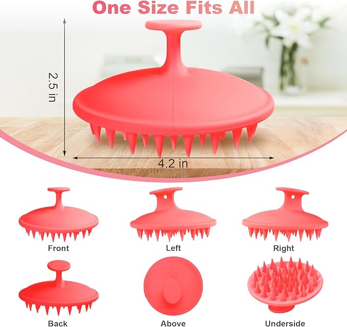Meartchy Silicone Scalp Massager Shampoo Brush, Scalp Brush for Hair Growth & Dandruff Removal, Hair Scrubber Scalp Stimulator Exfoliator Brush with Soft Bristles for Wet Dry Scalp Care (Rose Red) Meartchy