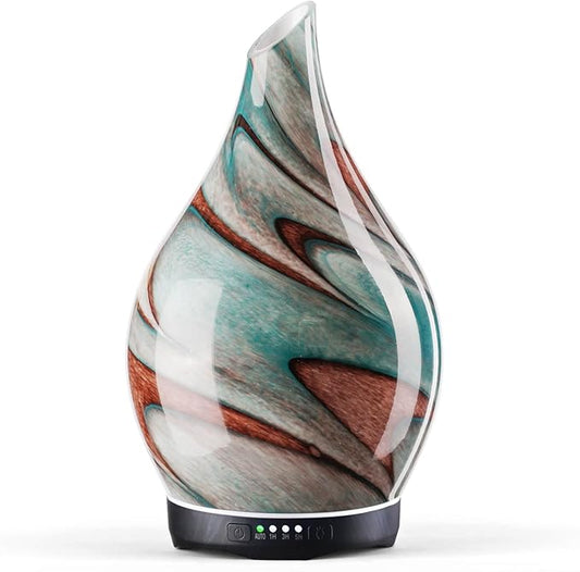 Porseme 280ml Essential Oil Diffuser Glass Color Changing Aroma Air Diffusers Aromatherapy Ultrasonic Cool Mist Humidifier 7 Running Hours Waterless Auto-Off for Sleeping, Yoga, Spa (Teal Green) - Bloomnest
