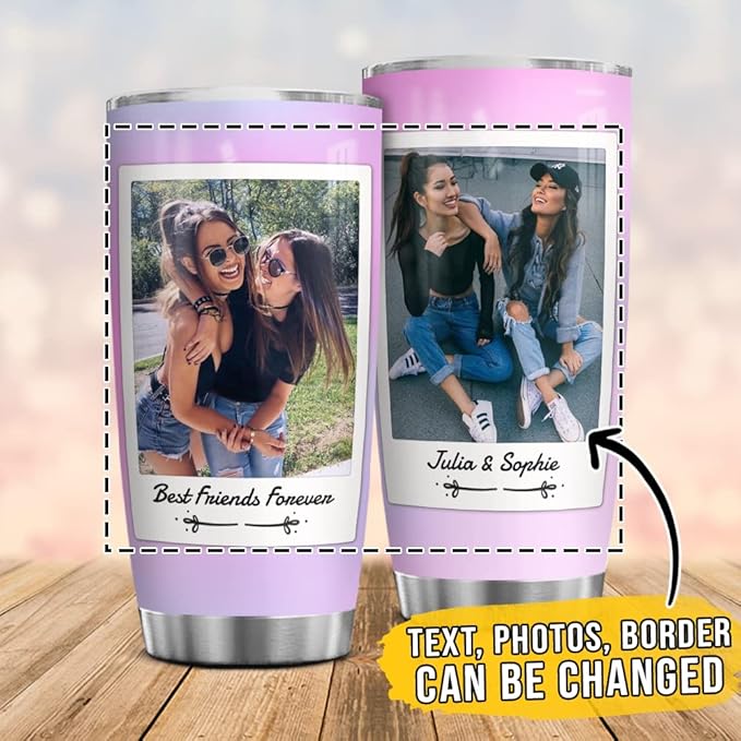 Wassmin Personalized Tumbler Customized Tumblers With Picture Text Stainless Steel 20oz 30oz Insulated Travel Cup with Pictures Photos Gifts For Best Friends Bestie Bff Soul Sister Women Girls - Bloomnest