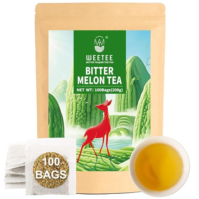 WT WEETEE Bitter Melon Tea Bags, Zero Sugar Tea, 100 Count Made with 100% Pure Natural Bitter Melon, Caffeine-free Momordica Charantia Tea - Bloomnest