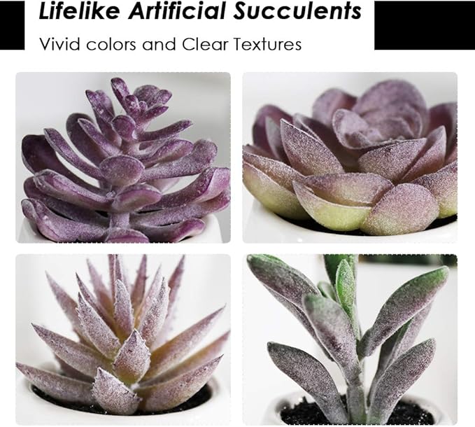 Tiita Purple Artificial Faux Succulents in Pots, Mini Purple Fake Plants for Women Desk, Small Realistic Faux Succulents for Home Office Accessories Window Sill Bathroom Bedroom 4 Set - Bloomnest