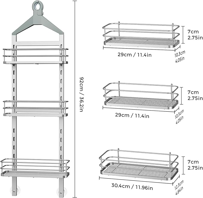 ODesign 3 Tier Height-Adjustable Shower Caddy Hanging Anti-Swing-Over The Shower Head Caddy-Storage Organizer Bathroom Shelves Basket-Silver - Bloomnest