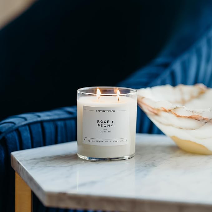 Calyan Wax Co. 2 Wick Candle, Rose + Peony Scented Candle, 37 Hour Burn Time, Aromatherapy Soy Candles, Non Toxic & Vegan Soy Wax, Glass Tumbler Scented Candles, 12.5oz - Bloomnest