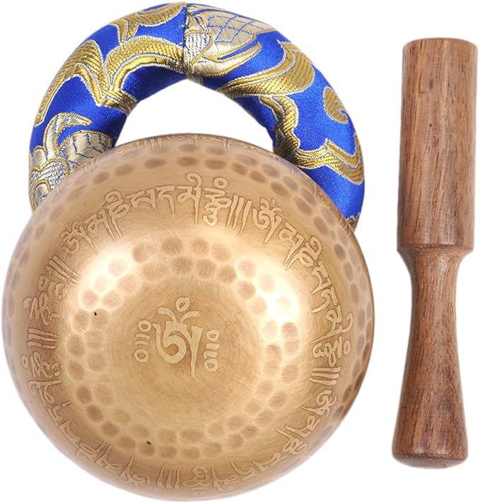 The Collection Royal Etched Tibetan Singing Bowl Set, Sound Bowl Meditation Set – Authentic Meditation Bell for Healing, Yoga, Chakra Balancing, Mindfulness, Zen Décor or Unique Gift Hammered TheCollectionRoyal