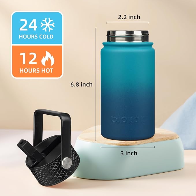 BJPKPK Insulated Water Bottle with Straw Lid, 15oz Cute Water Bottles, Stainless Steel Metal Thermo, Reusable BPA Free Leak Proof Tumblers, Cups,Vast - Bloomnest