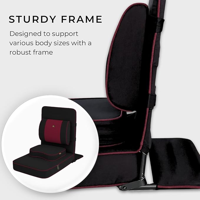Friends of Meditation Extra Large Meditation Chair | Floor Chair with Back Support | Yoga Chairs for Adults | Portable Folding Chair | Yoga Chair with Cushion & Meditation Block | Black | 24x22 in - Bloomnest