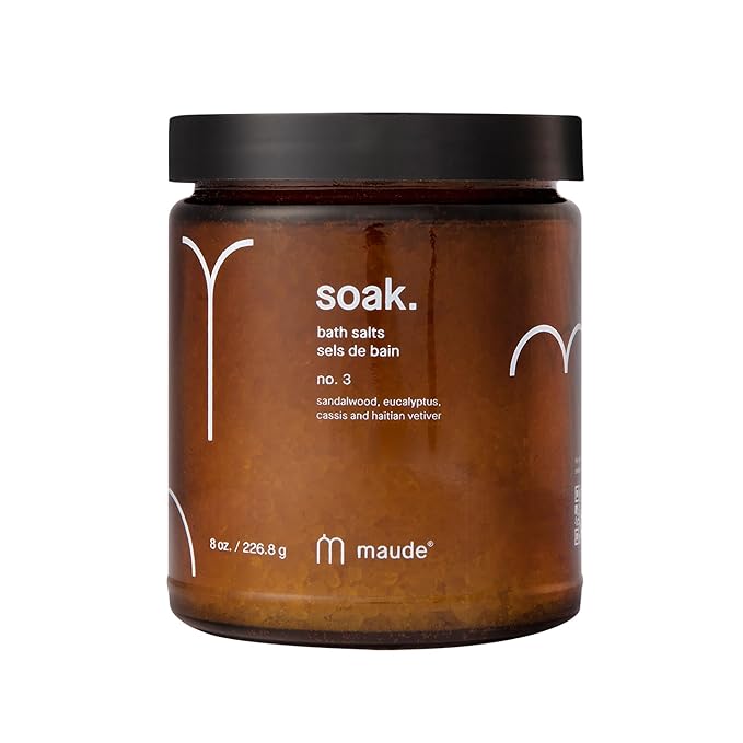 Maude Soak No. 3 - Nourishing Mineral Bath Salts - Hand-Harvested Dead Sea Salt with Magnesium & Potassium Chloride - Soften & Rejuvenate Skin - Notes of Sandalwood & Eucalyptus (8 oz) - Bloomnest