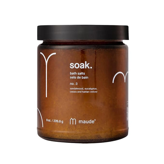 Maude Soak No. 3 - Nourishing Mineral Bath Salts - Hand-Harvested Dead Sea Salt with Magnesium & Potassium Chloride - Soften & Rejuvenate Skin - Notes of Sandalwood & Eucalyptus (8 oz) - Bloomnest