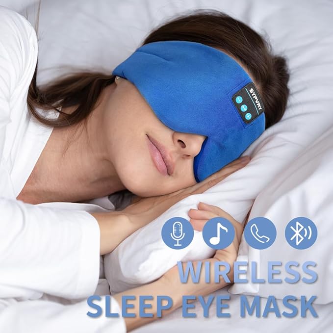 Sleep Mask Bluetooth 5.4 Headphones Soft Wireless Headband Eye Mask Blackout with Microphone (Blue) - Bloomnest