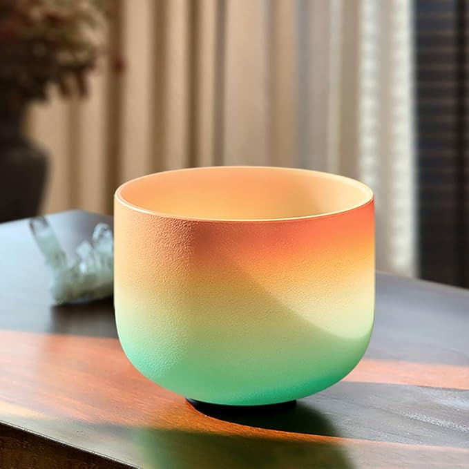 432HZ 8 Inch C Note Root Chakra Desert Sunset Colored Frosted Quartz Crystal Singing Bowl Meditation Therapy Sound Healing Bowl with Carrying Case and Rubber Mallet O-ring - Bloomnest