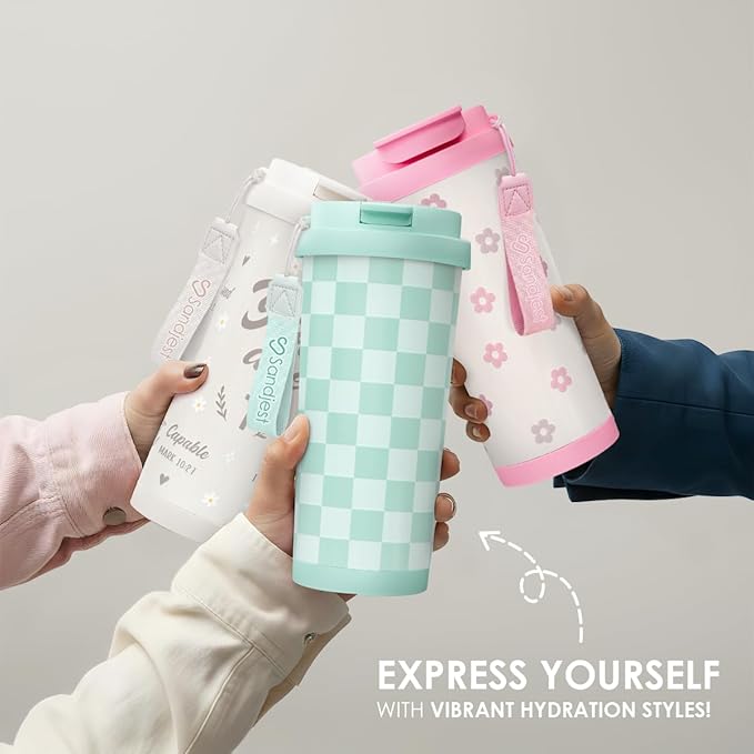 Checkered Tumbler - Stainless Steel 2-in-1 Lid Coffee Tumbler 18 oz, Checker Insulated Travel Mug Gift for Women Girls Teens, Birthday Christmas (Mint) - Bloomnest