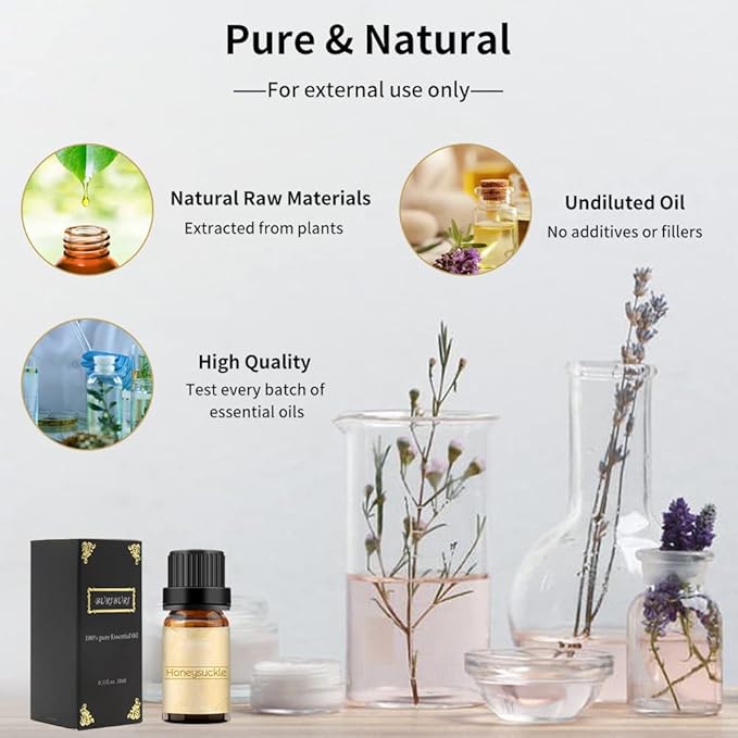 BURIBURI Honeysuckle Essential Oils, 100% Pure, Undiluted, Natural Aromatherapy Honeysuckle Oil for Diffuser, Massage BURIBURI